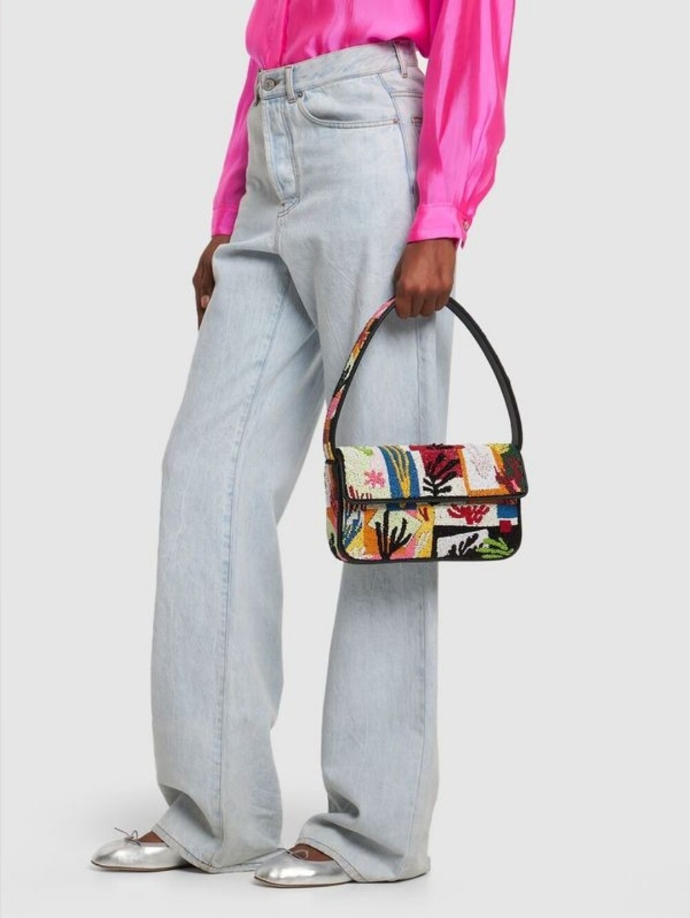 Staud tommy beaded bag in coral patchwork